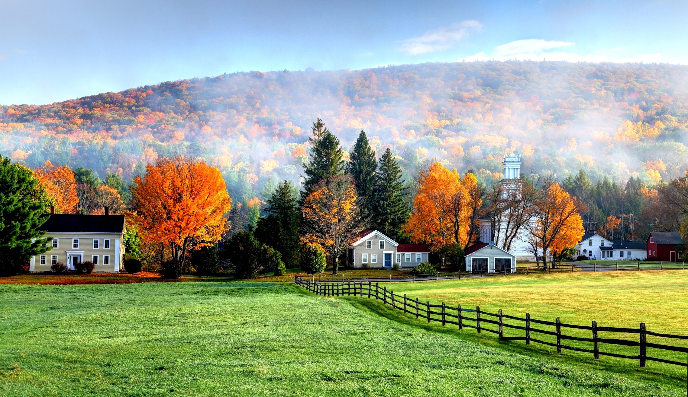 Autumn mist in the village of Tyringham in the Berkshires
